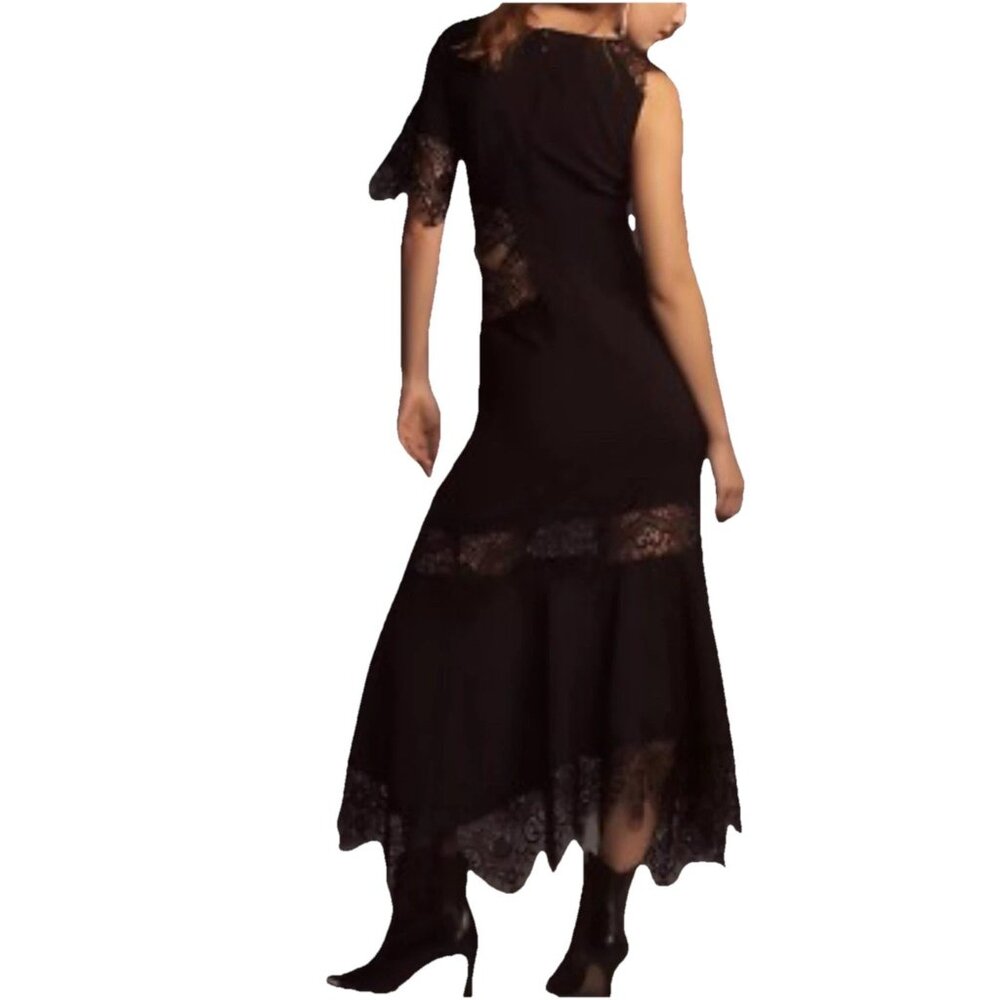 Anthropologie Hutch Asymmetrical‎ Lace Mix Black Slip Maxi Dress New Sz L Fairy